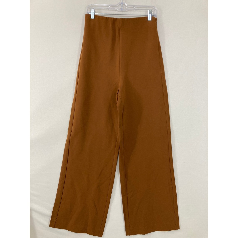 Glam Wide Leg Pants Medium Brown High Rise Side Zip Stretch‎ Trouser Stretch